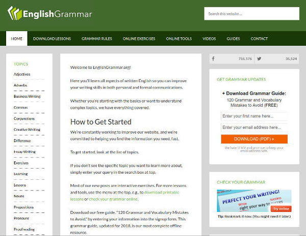 Giao diện website English Grammar